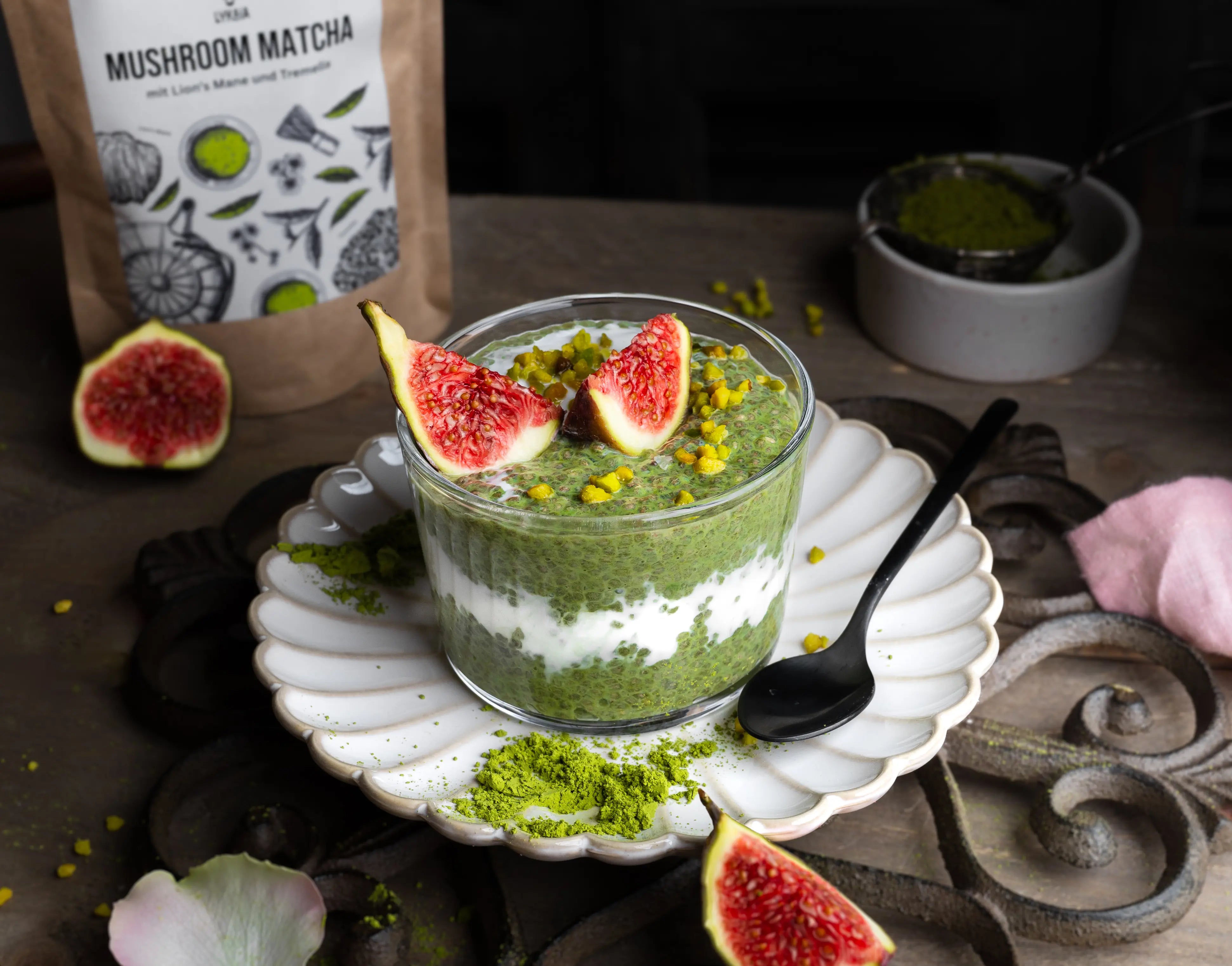 Mushroom Matcha Chia Pudding