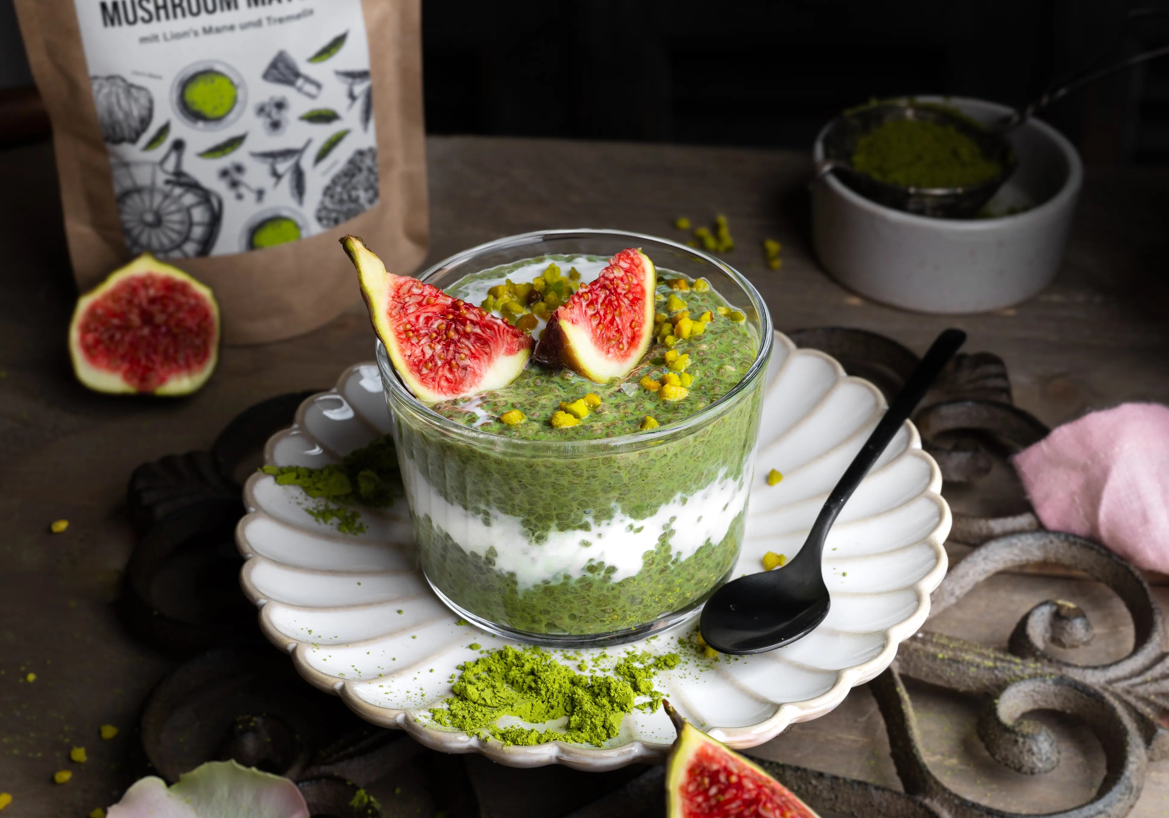 Mushroom Matcha Chia Pudding