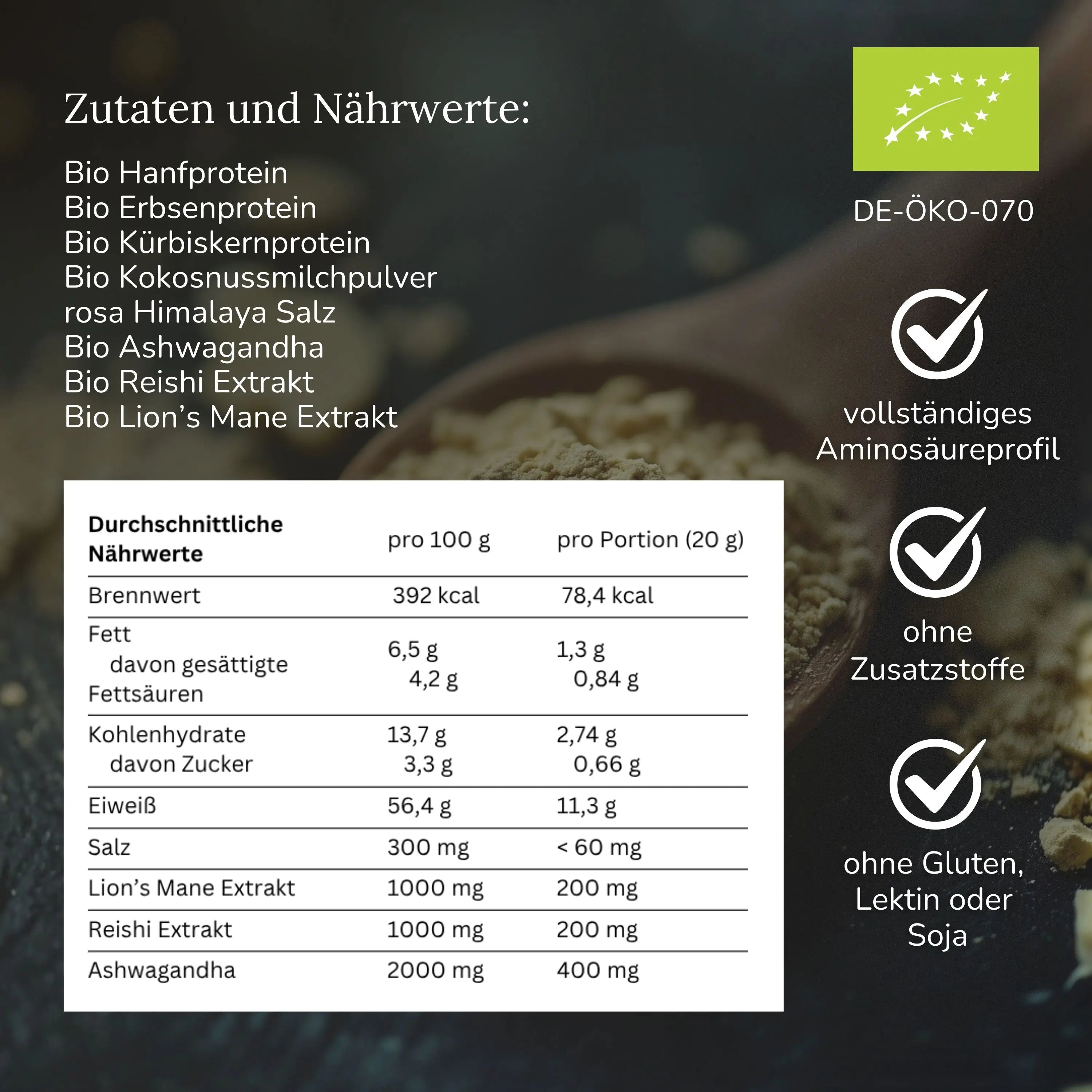 Vegan protein with functional mushrooms