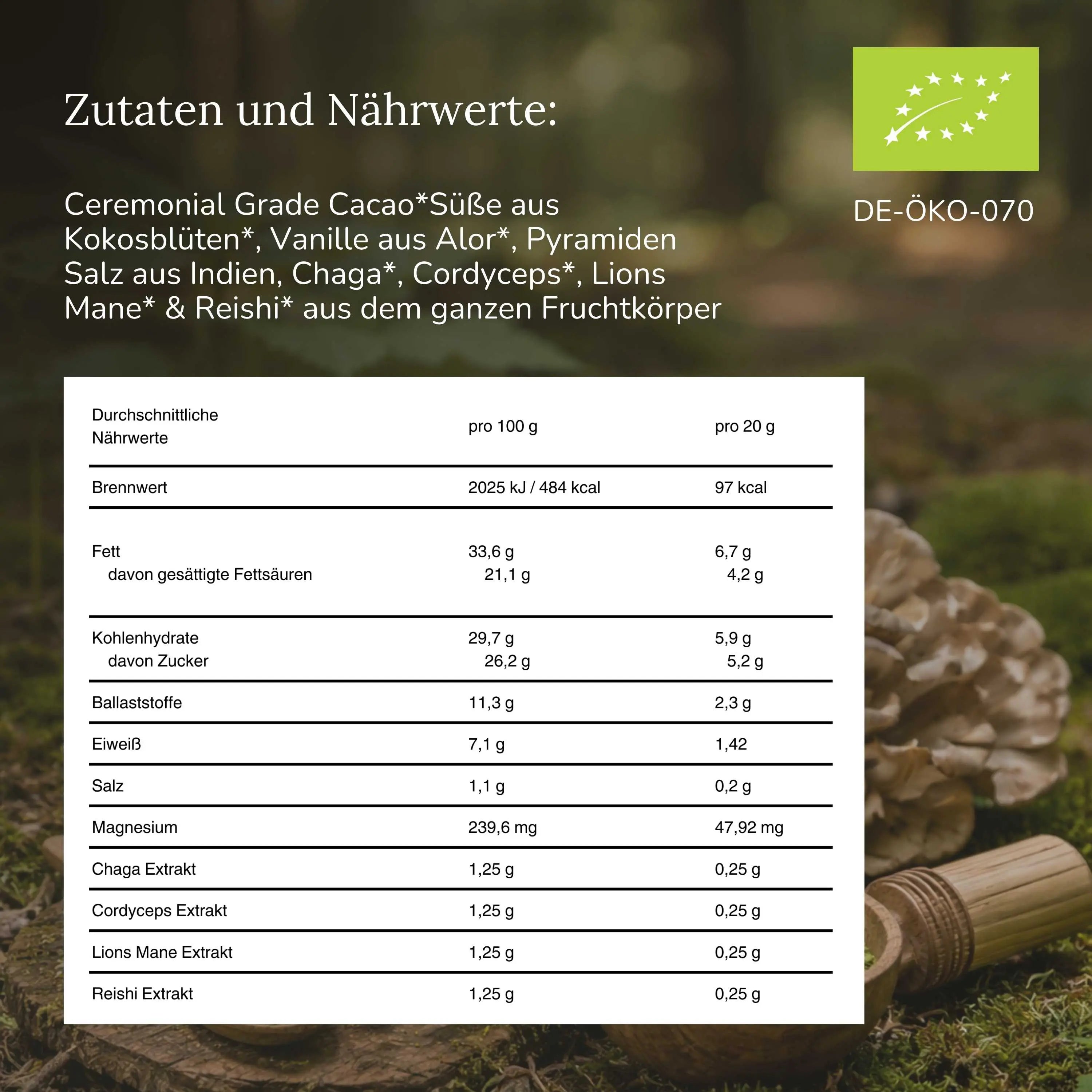 Rohkakao mit Vitalpilzen