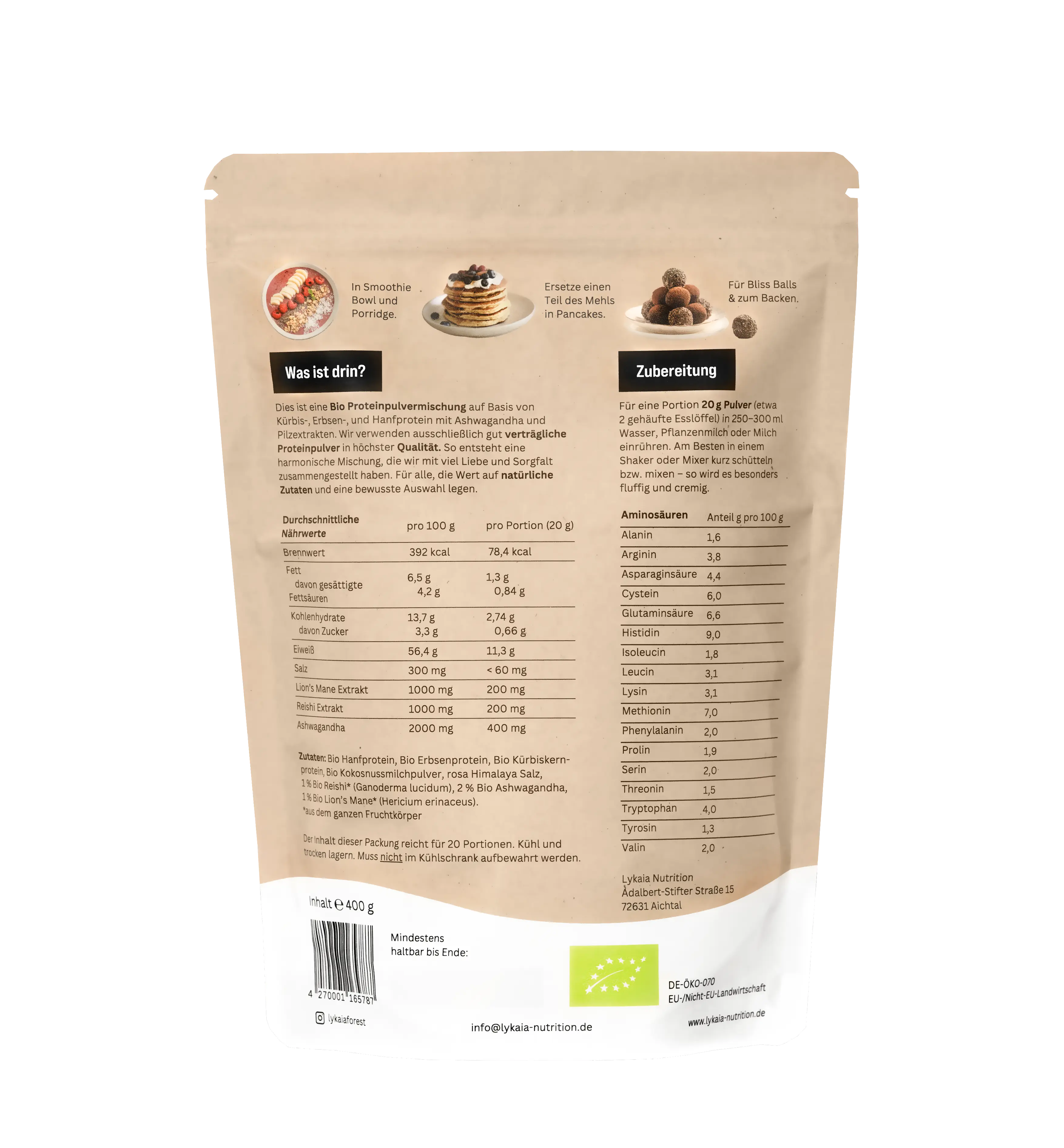 Vegan protein with functional mushrooms