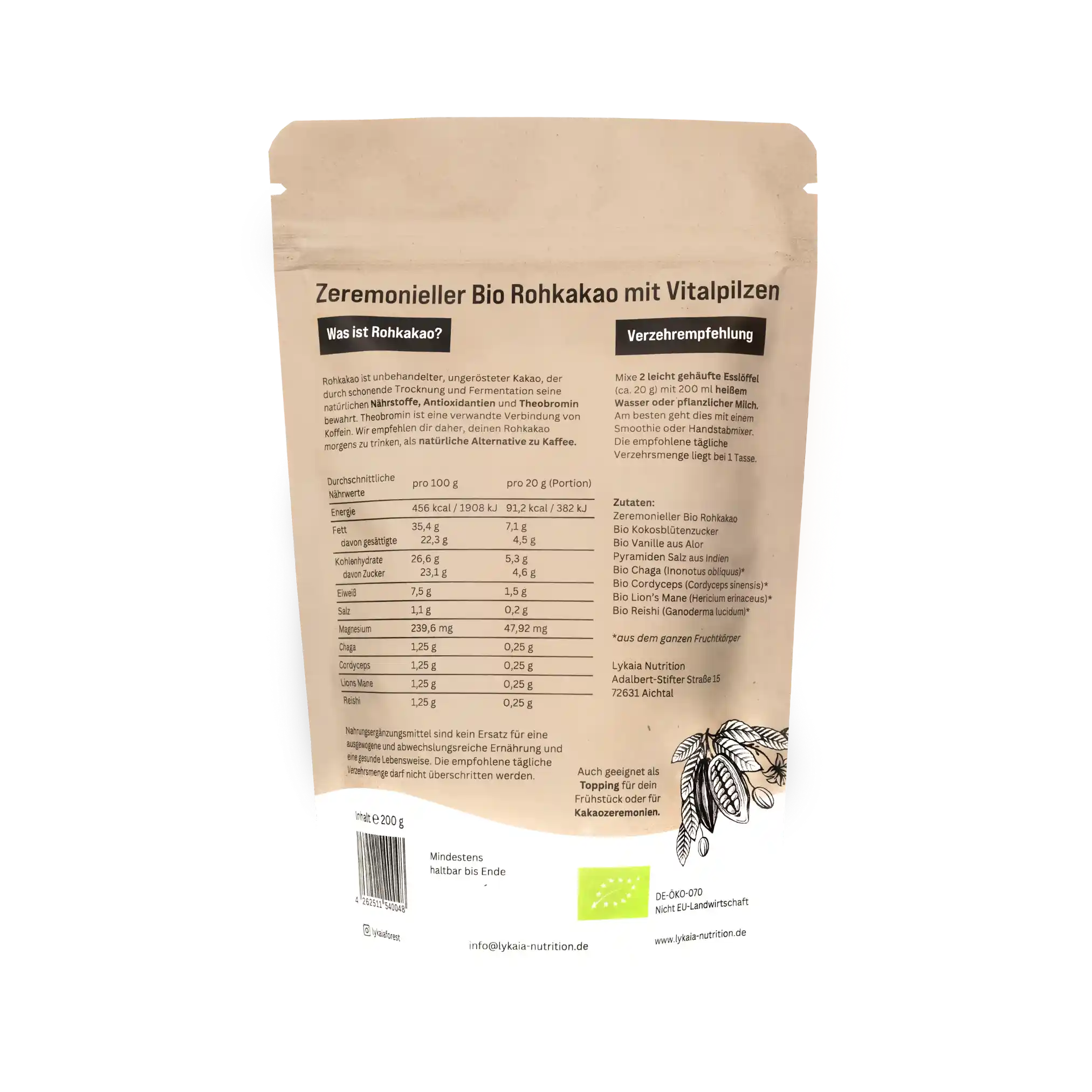 Rohkakao mit Vitalpilzen