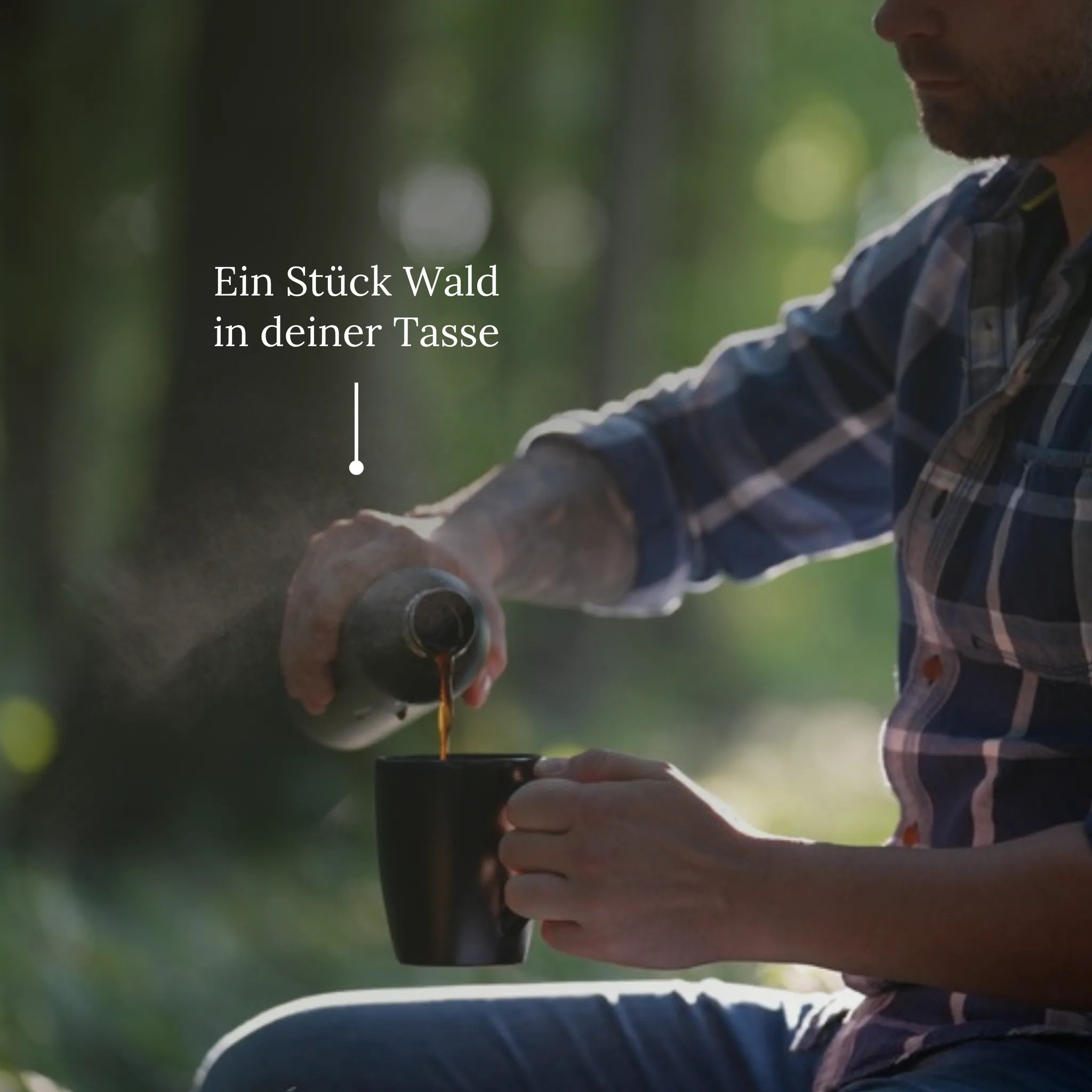 Kaffee wird im Wald in eine Tasse gegossen: Ein Stück Wald in deiner Tasse