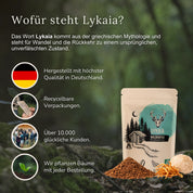 Wofür steht Lykaia: hergestellt in Deutschland, recycelbare Verpackungen, Bäume pflanzen mit jeder Bestellung