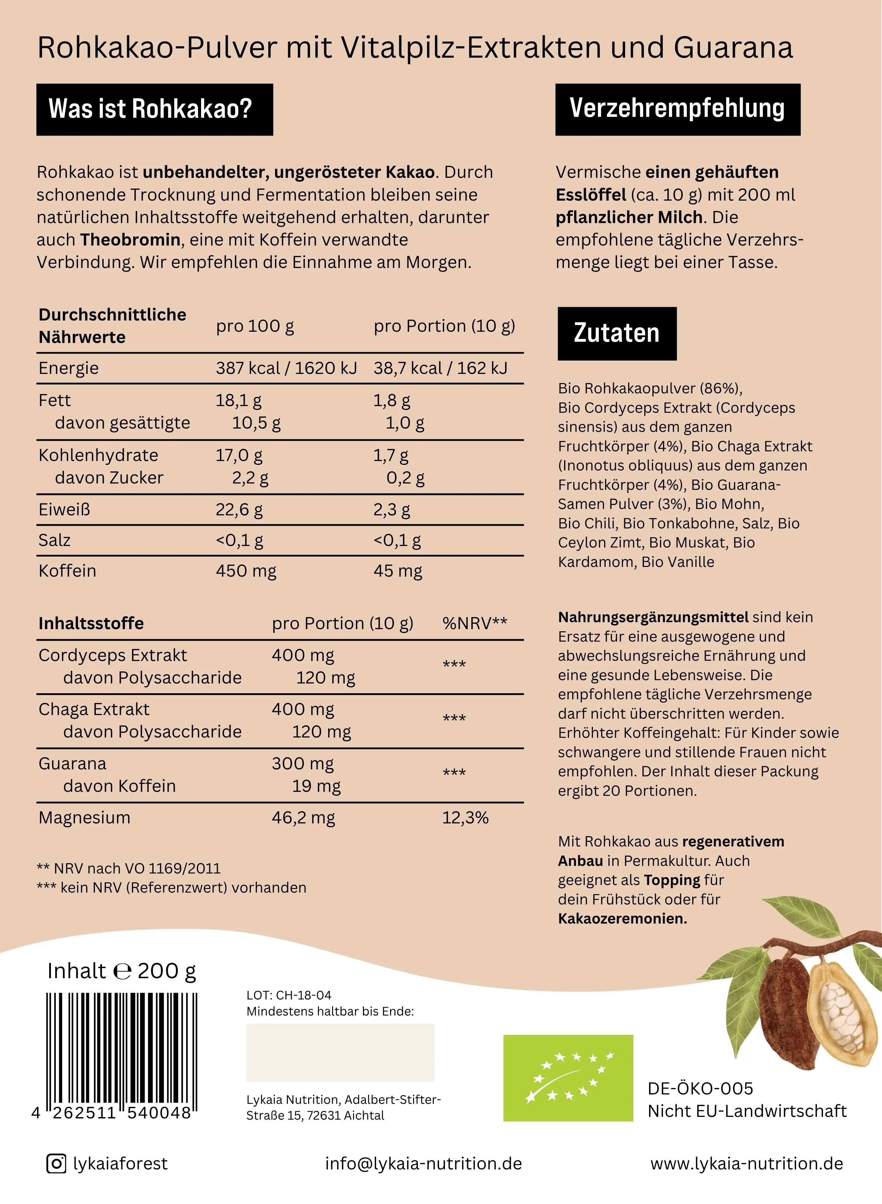 Rohkakao mit Vitalpilzen